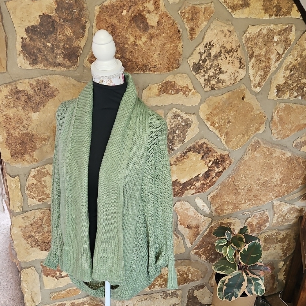 Green‎ Open Front Batwing High Low Women's Knit Sweater